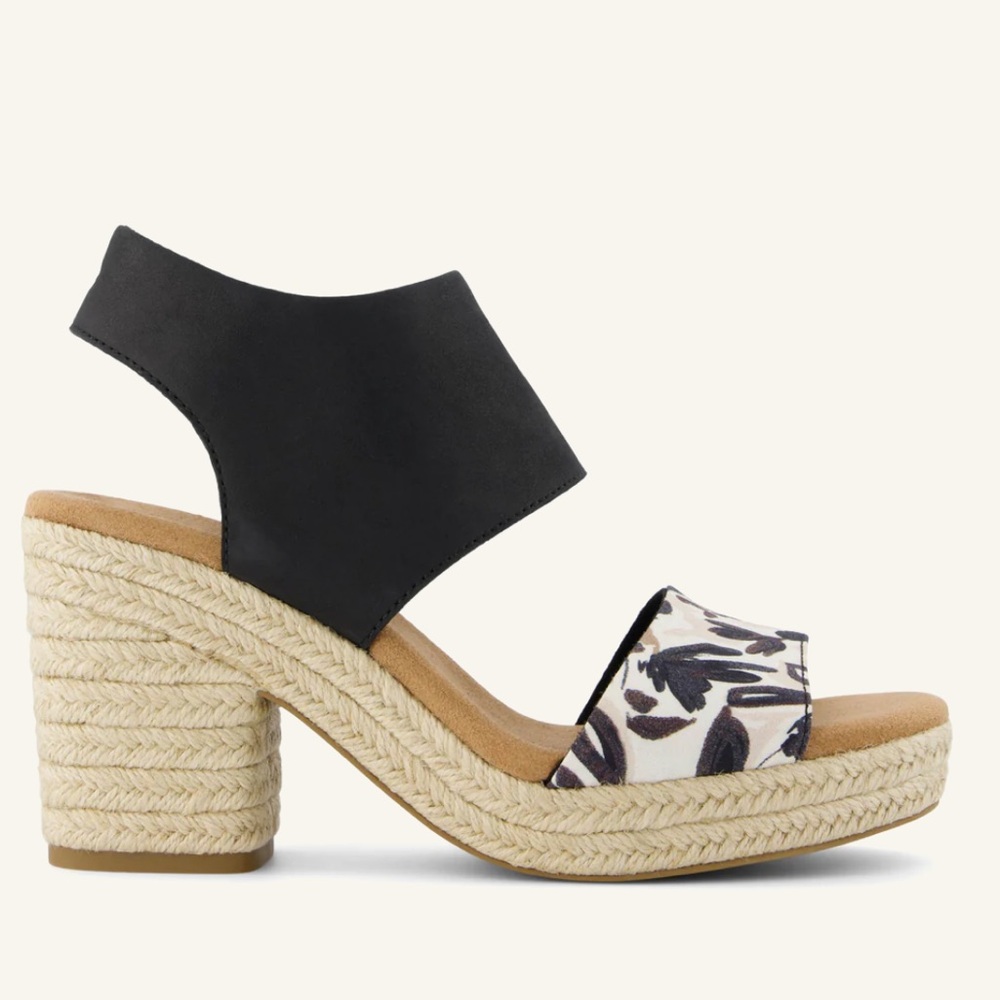 Toms Black and Floral Platform Sandals